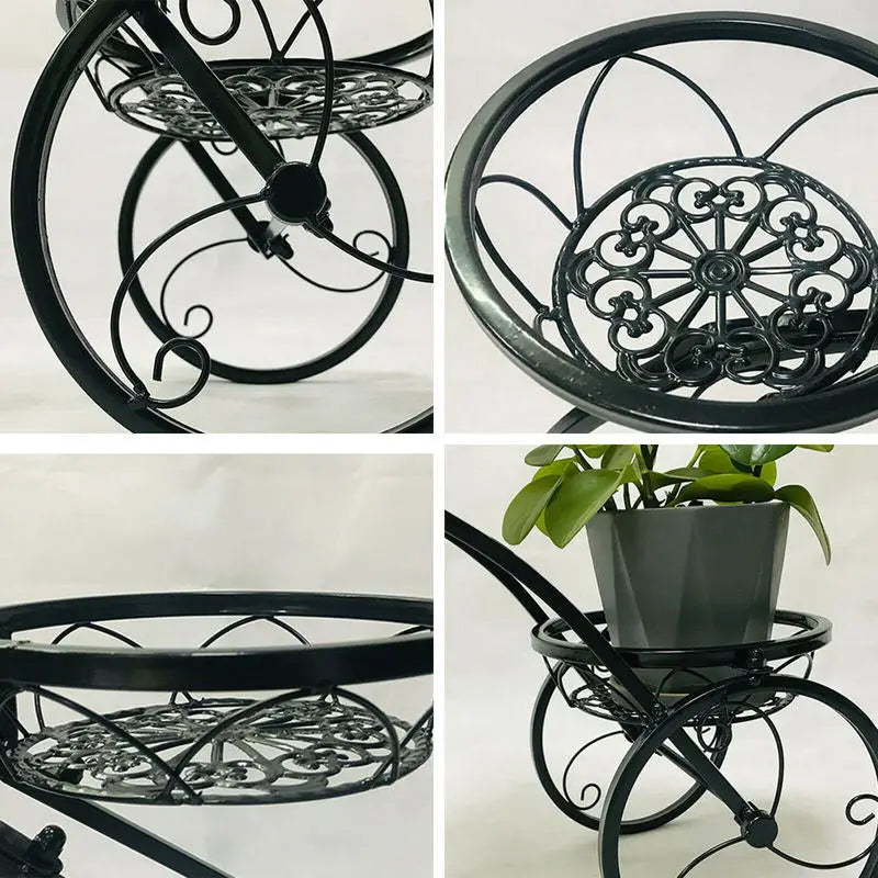 Outdoor Indoor Flower Pot Black/White Bicycle Plant Stand