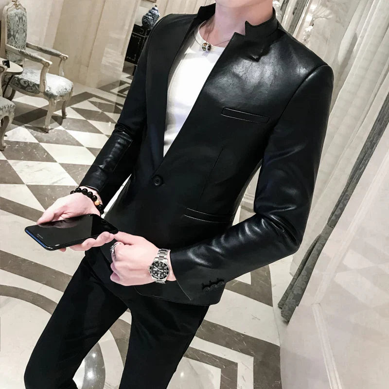 Men Suit Black Slim Fit Blazer Hombre PU