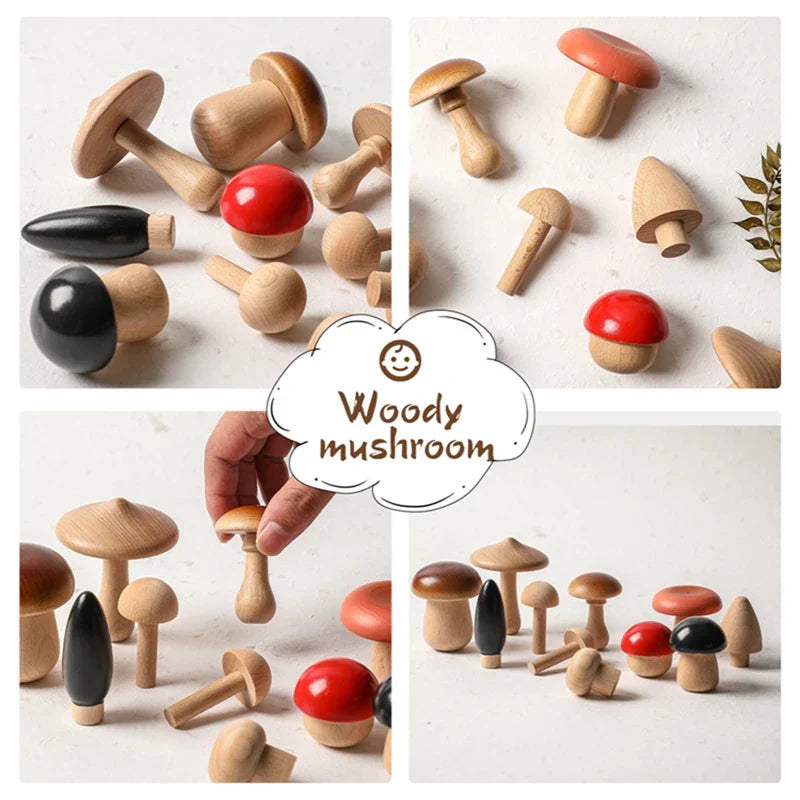 Wood Mushroom Stacking Block Balance Toy Set Montessori