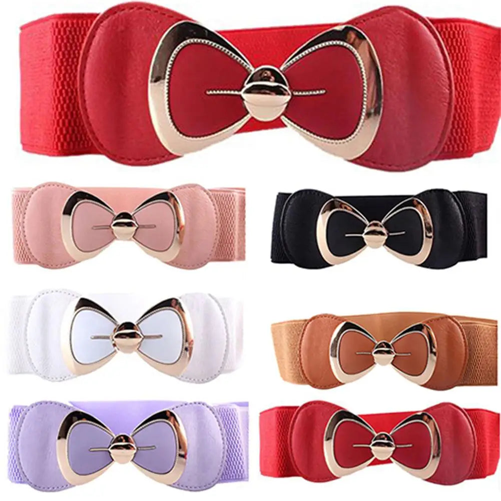 HOT SALES!!!New Arrival Women Bowknot Buckle Metallic Faux Leather Waistband Elastic Croset Waist Belt Wholesale Dropshipping