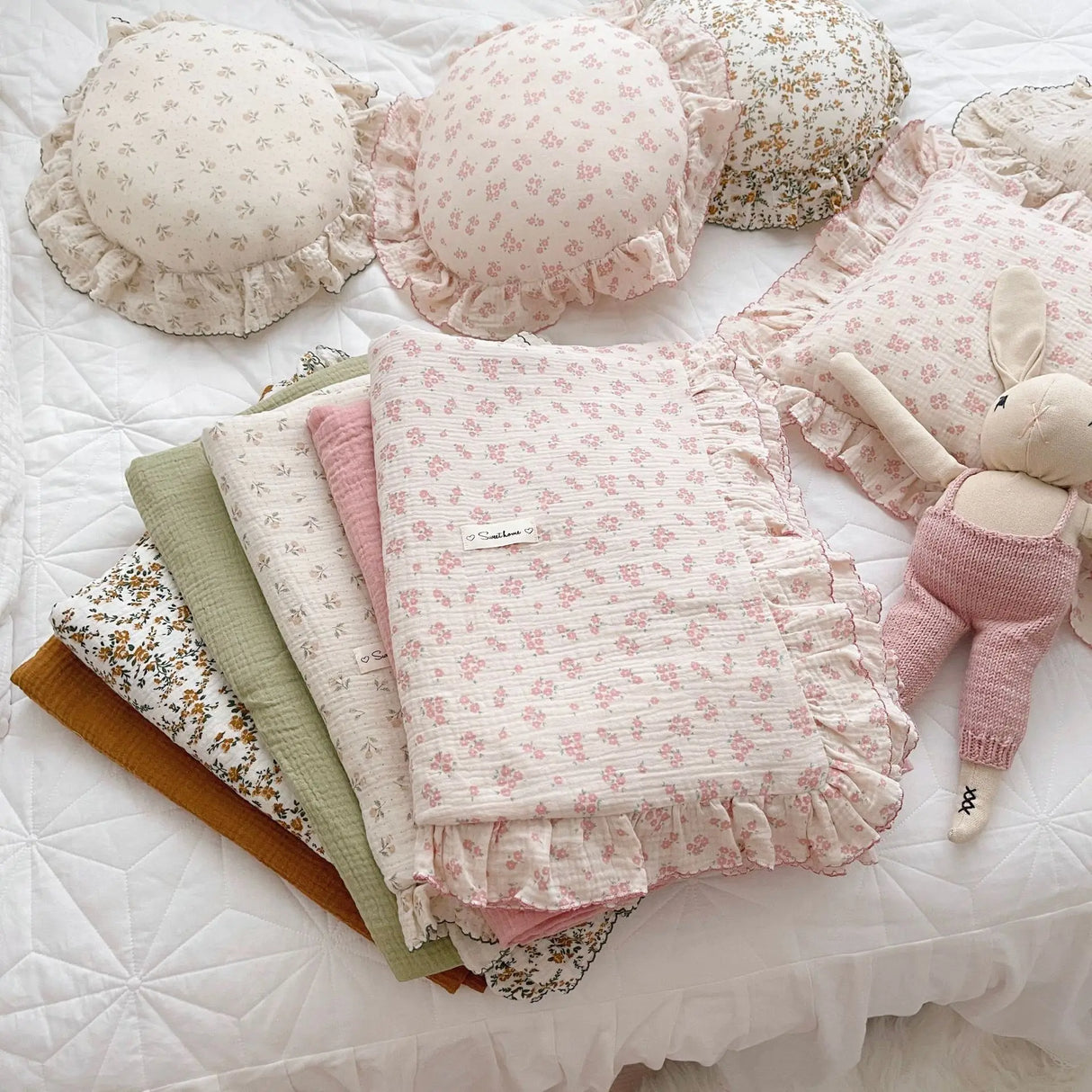 Vintage Floral Muslin Cotton Baby Bedding Set Girls