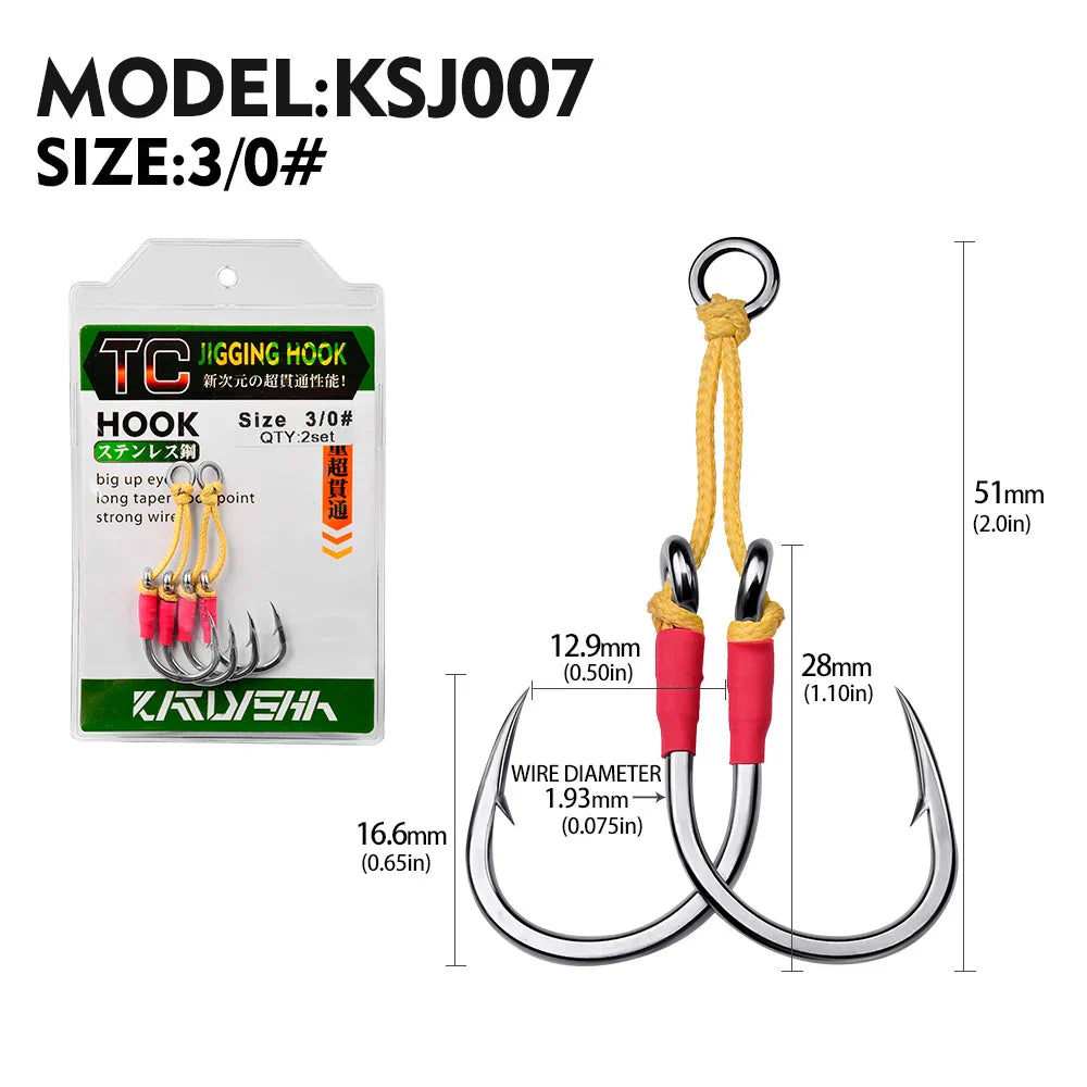 KATYUSHA 10Paris/lot Metal Jig Fishing Hooks 1/0-3/0-5/0-7/0-9/0-11/0-13/0# Jigging