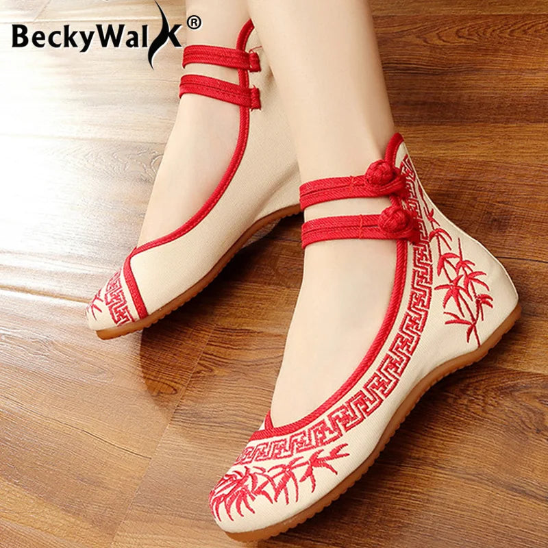 Lady models bamboo literati ink Chinese style blue and white porcelain series embroidered cloth shoes women's shoes WSH2296