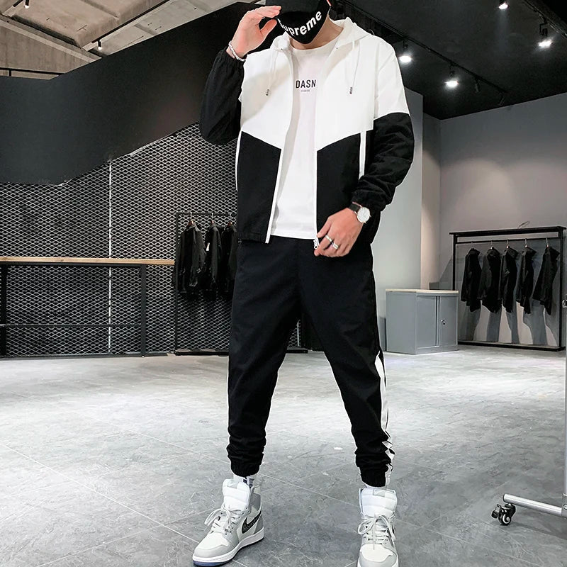 Men Tracksuit Casual Joggers Hooded Sportswear Jackets And