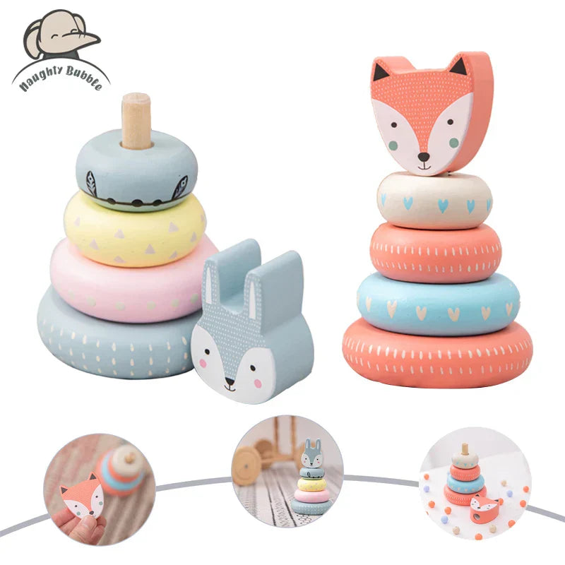 Rainbow Animal Fox Rabbit Blocks Baby Toy Wooden