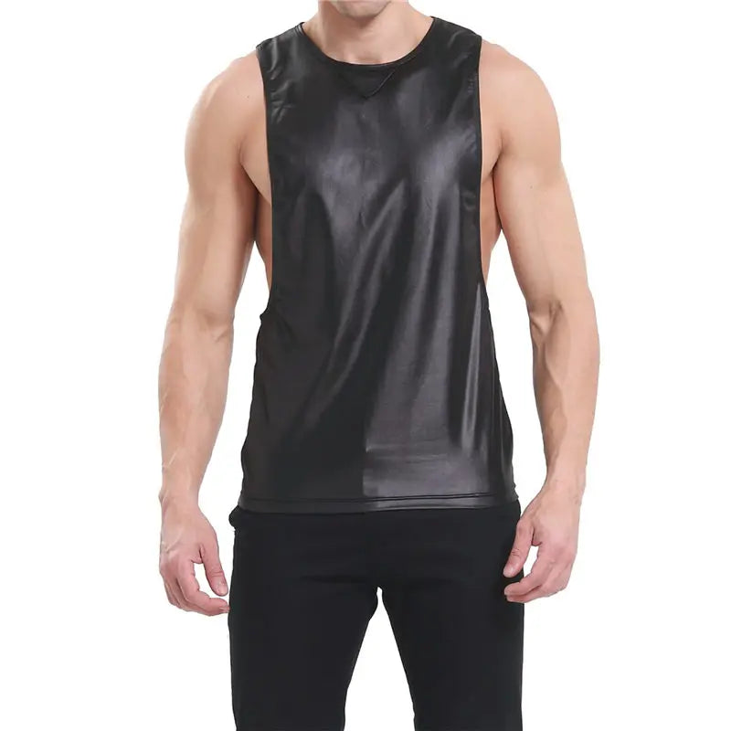 Sexy Mens Tank Tops Sleeveless Undershirts Faux Leather