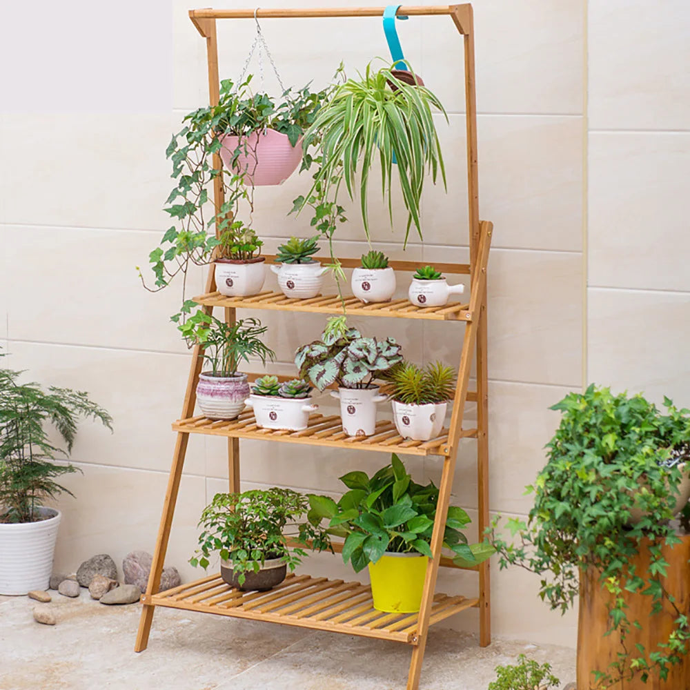 3-Tier Hanging Plant Stand Storage Shelf Folding Flower