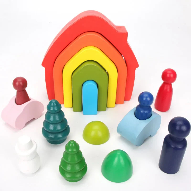 Wooden Rainbow Block Wood Stacking Toys Grimms Rainbow