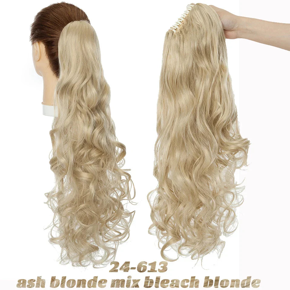 Benehair Synthetic 24inch Long Wavy Claw On Ponytail