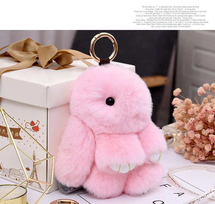 Cute Plush Bunny Keychain Women Fur Pom Pom