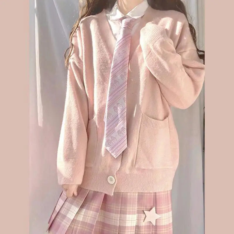Japan School Sweater Spring Autumn Vneck Cotton Knitted
