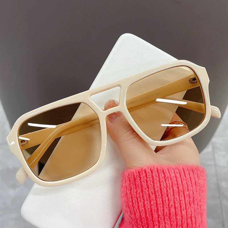 Trendy Pilot Sunglasses Women Vintage Oversized Double Bridge