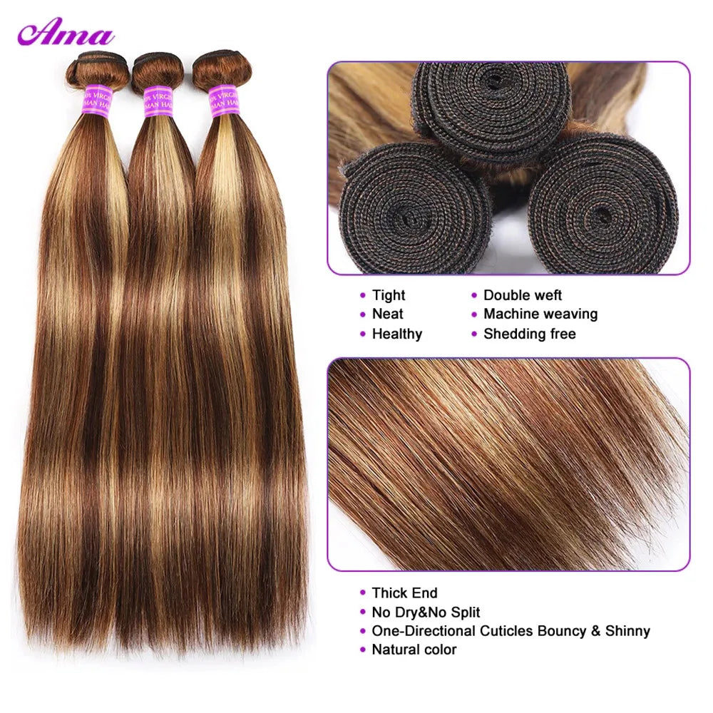 Highlight Bundles With Frontal 13x4 4x4 Inch Straight