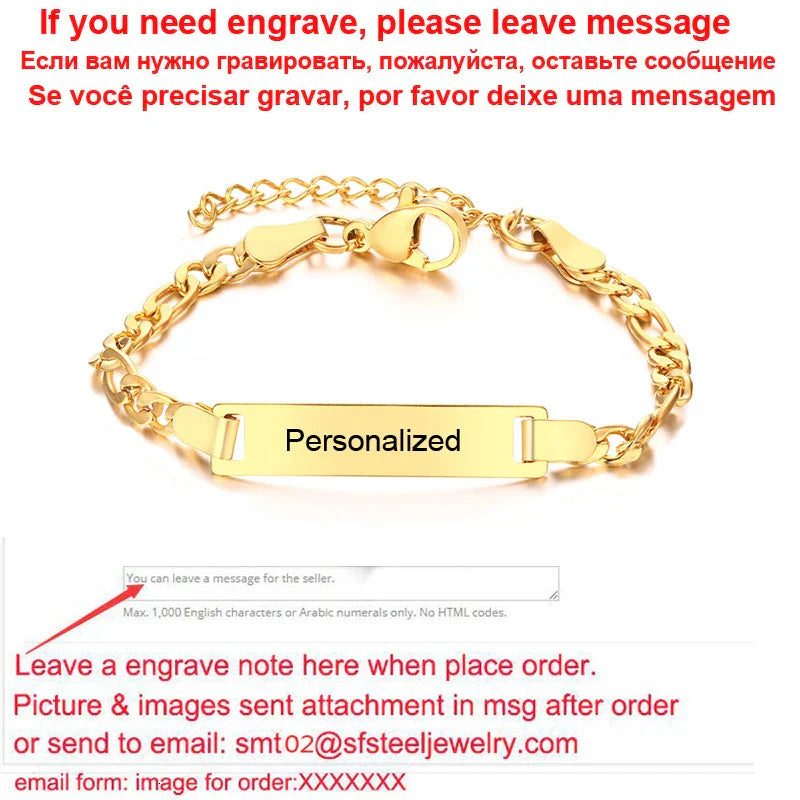 Personalize Baby Name Bracelet Figaro Chain Smooth Bangle