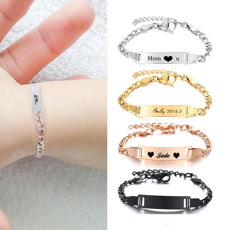 Personalize Baby Name Bracelet Figaro Chain Smooth Bangle