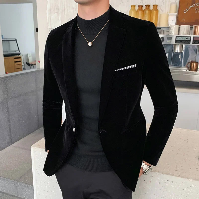 2023 Brand clothing Men Golden velvet suit/Male slim