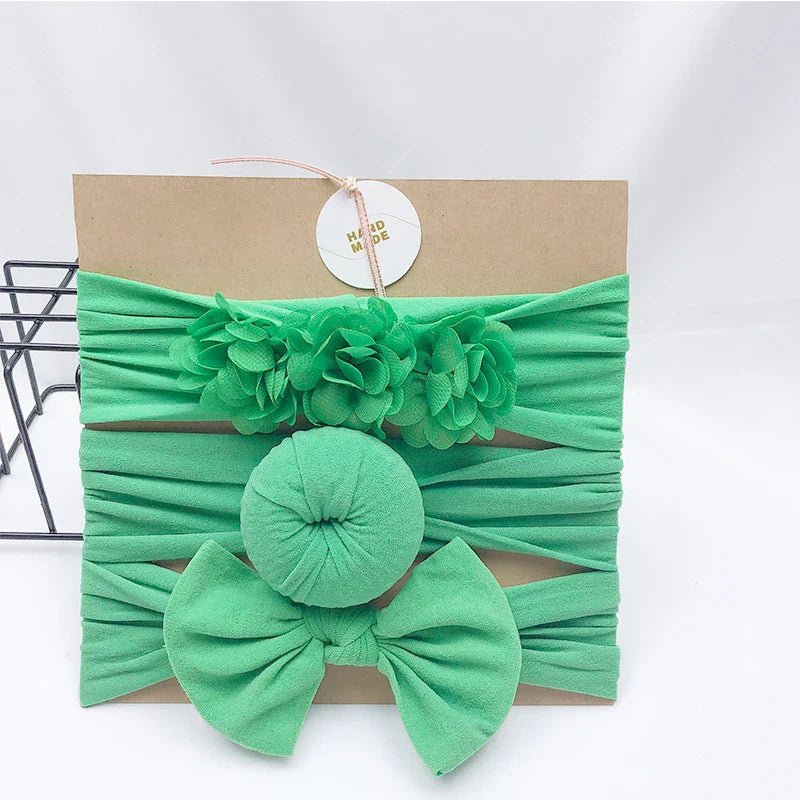 3Pcs/Lot Solid Color Round Ball headband Handmade Baby