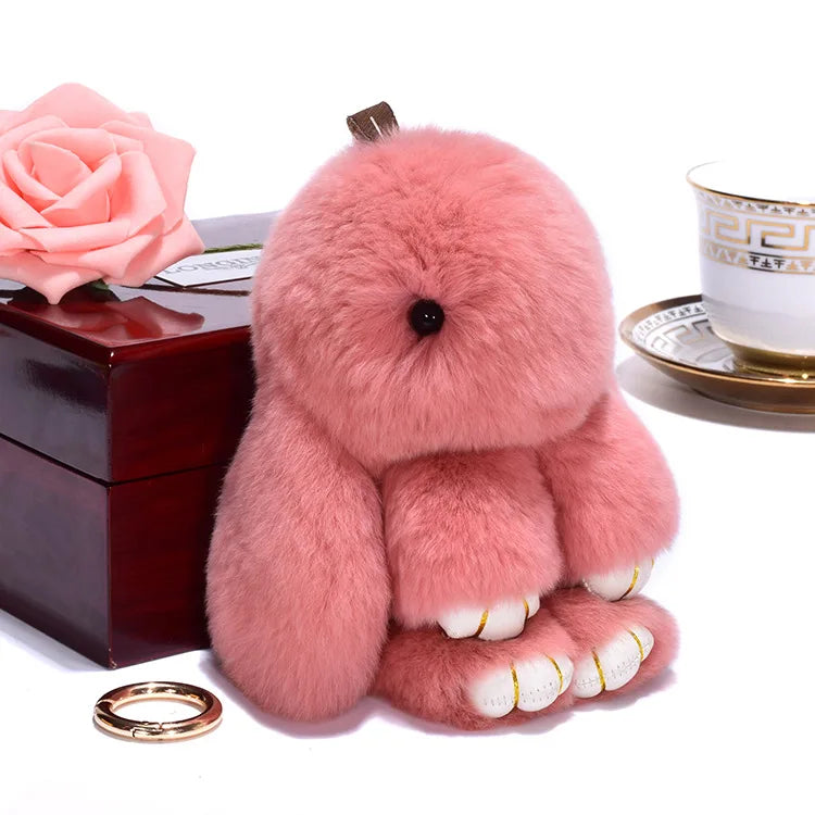 Cute Plush Bunny Keychain Women Fur Pom Pom
