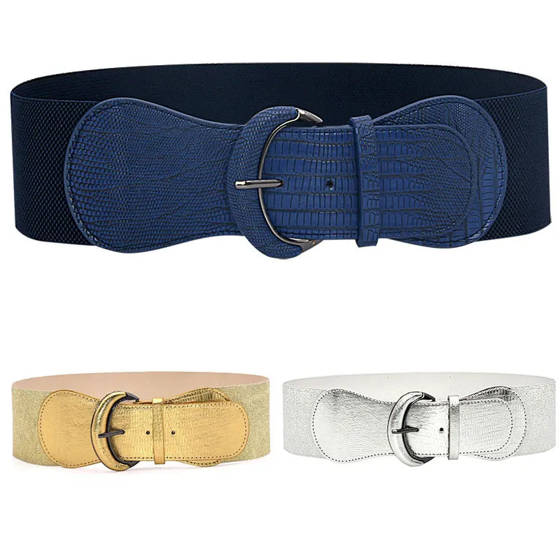 Fashion Silver Blue Gold Women Wide Elastic Waist