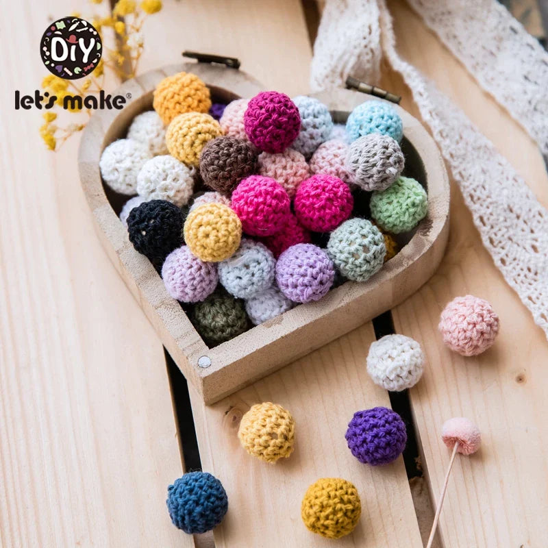 Let's Make 100Pcs Crochet Beaded Wood Teether 16mm