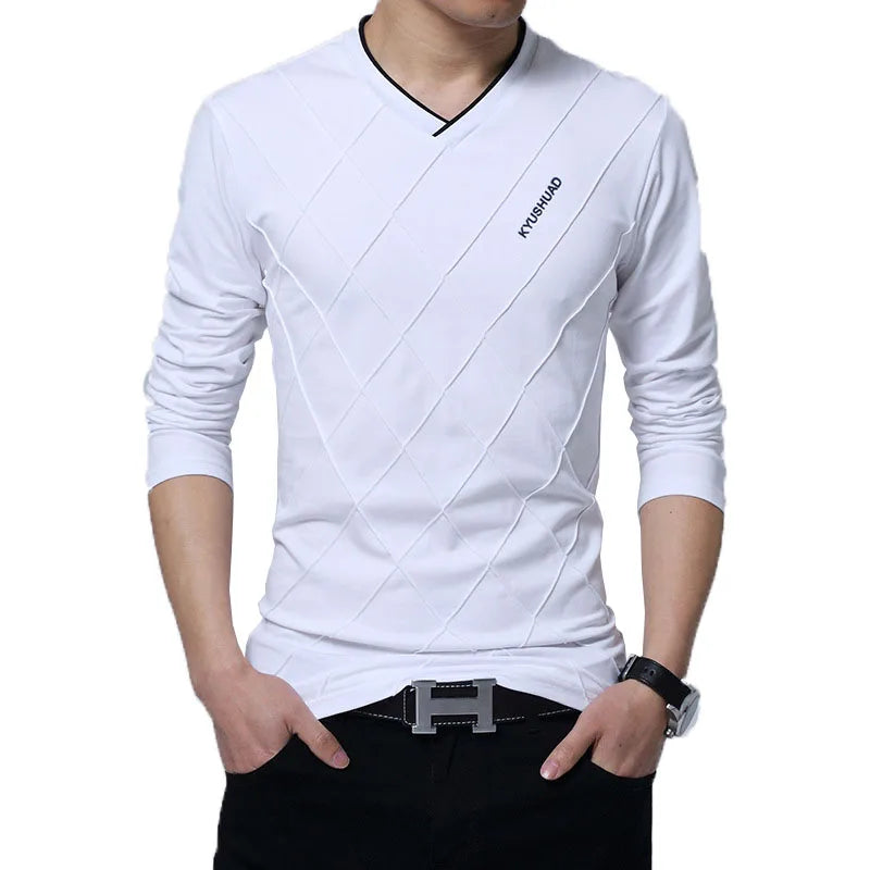 2023 Mens Casual T-shirt Fashion Slim Long Sleeve