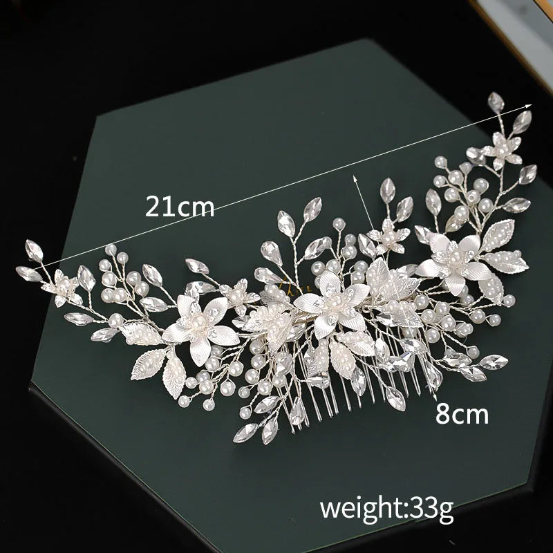 Silver Color Flower Hair Comb Clip Girls Handmade