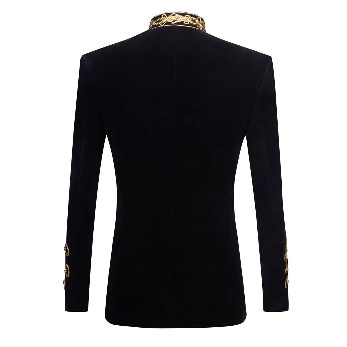 Mens Black Gold Embroidery Velvet Suit Blazer Party