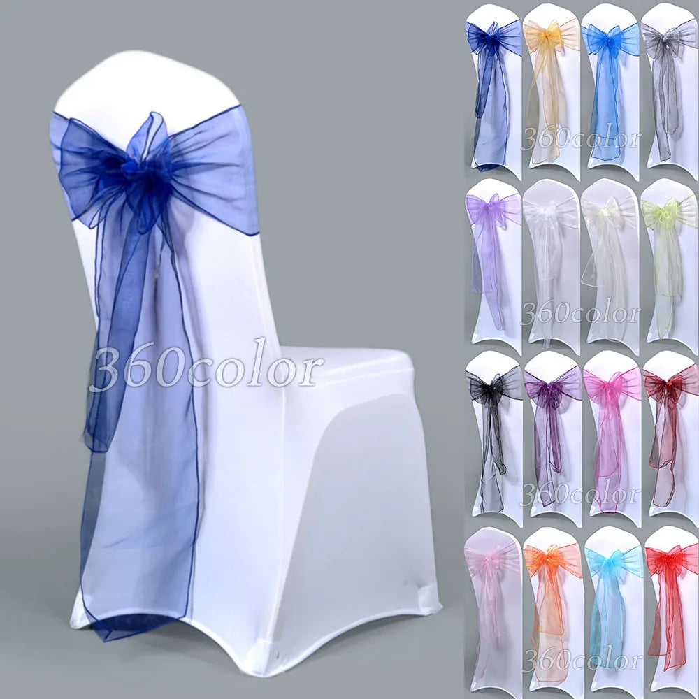 25pcs Sheer Organza Chair Sashes Bow Cover Band