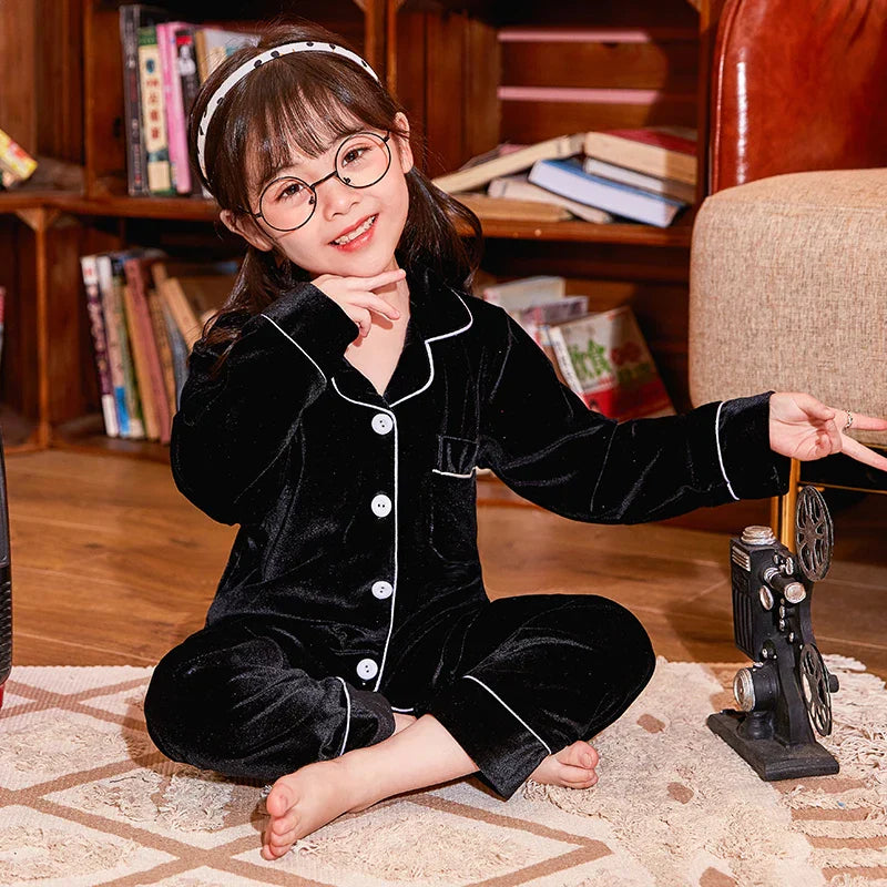 Autumn Winter Children Velour Pajamas Set Teen Warm