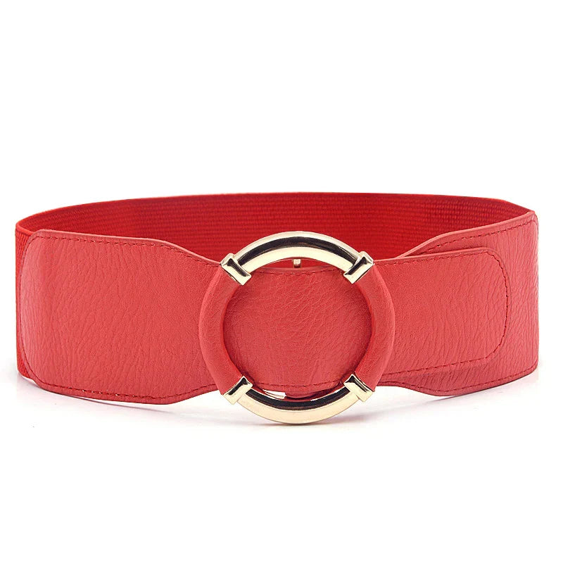 Women Elastic Stretch Waistbands Female Gold Round Buckle