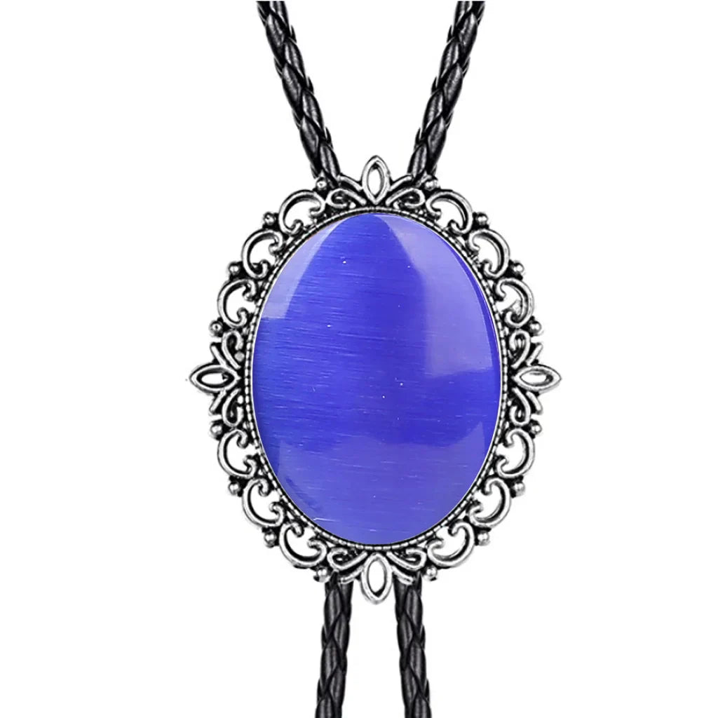Hollow pattern emerald bolo tie leather cord necklace