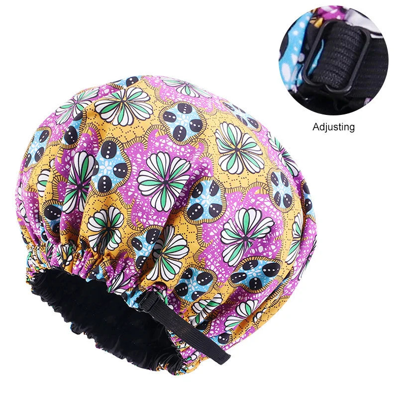 Oversize Africa Print Invisible Adjustable Round Hat Satin