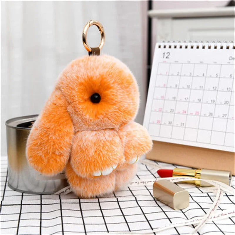 Cute Plush Bunny Keychain Women Fur Pom Pom