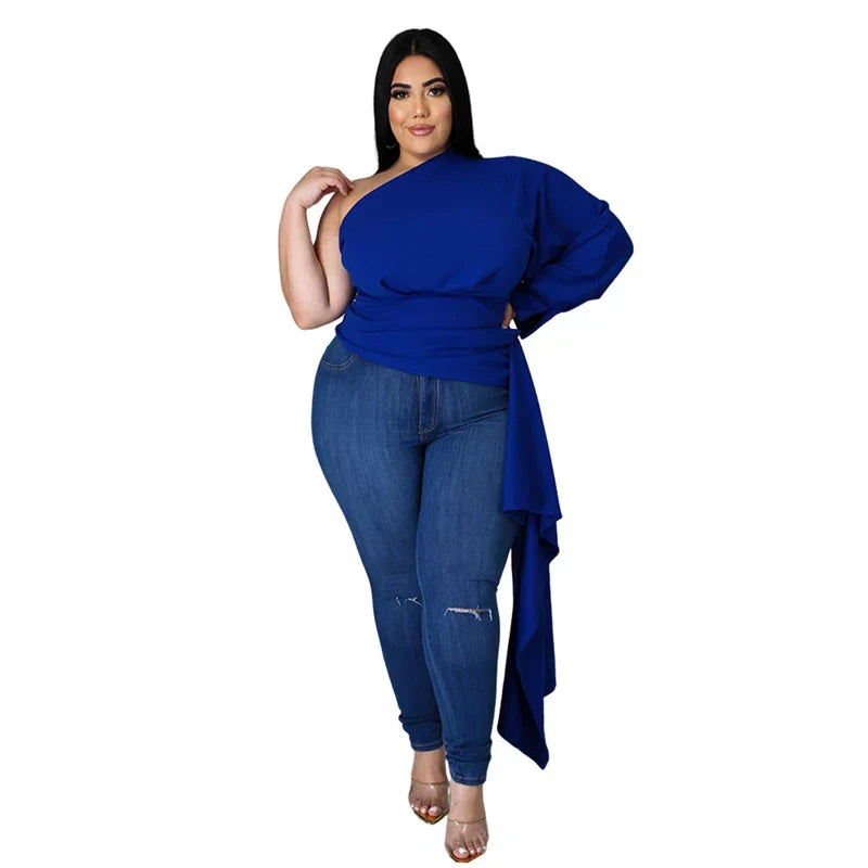 Plus Size Tops Sexy Slash Neck One Shoulder