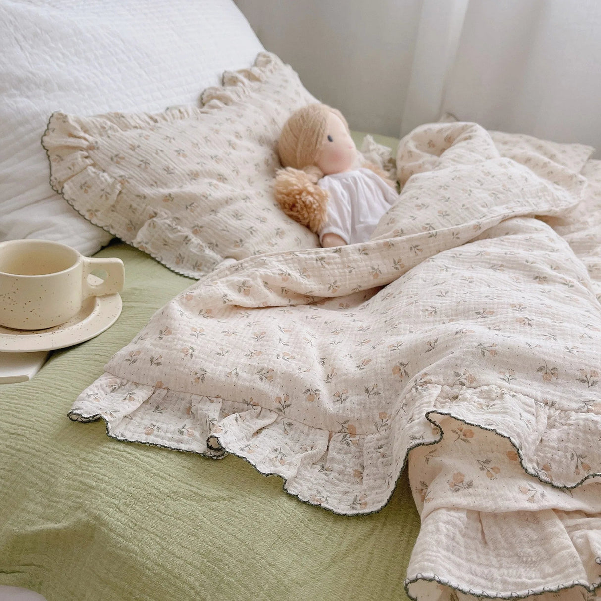 Vintage Floral Muslin Cotton Baby Bedding Set Girls