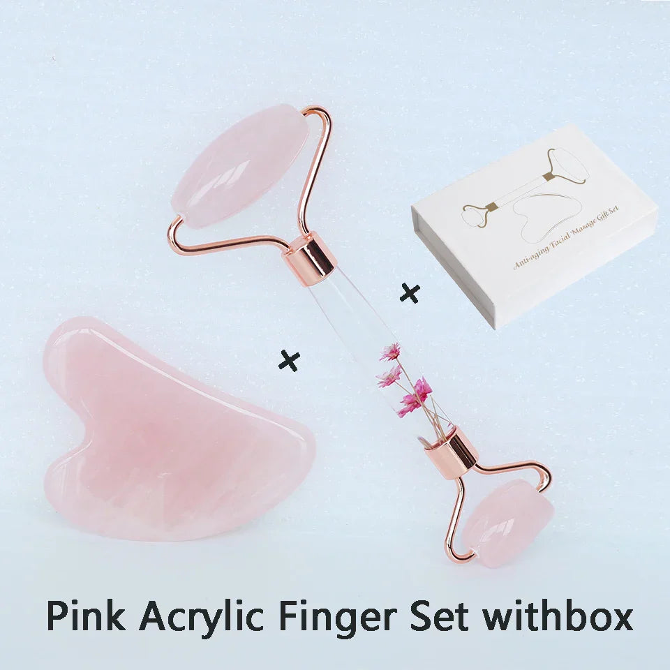 Natural Green Jade Roller Gua Sha Set Facial