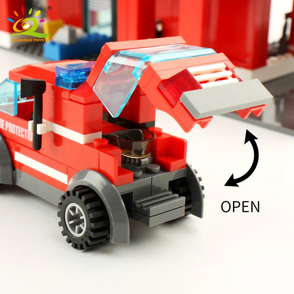 HUIQIBAO 756pcs Fire Station Model Building Blocks Truck