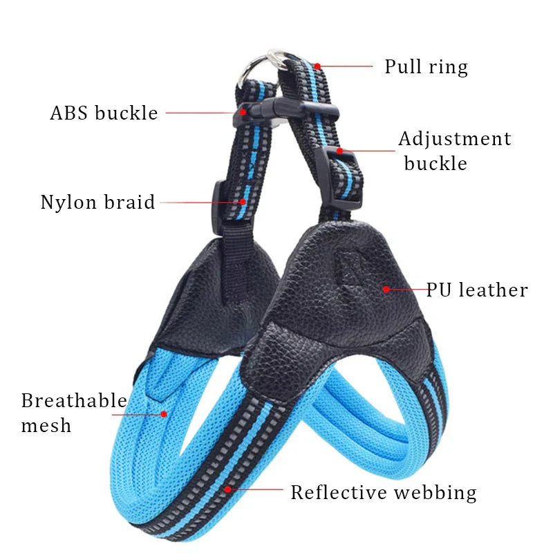 Breathable Nylon Mesh Dog Harness Reflective Adjustable Dog