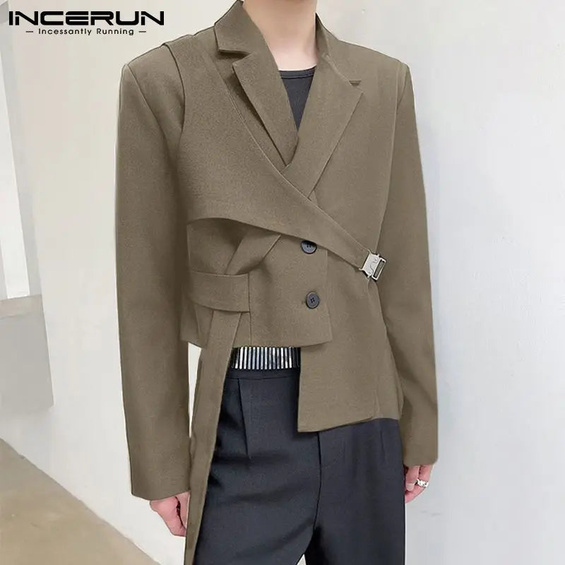 INCERUN Fashion Men Blazer Streetwear Lapel 2023 Long