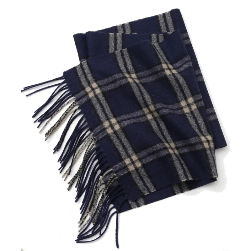 Cashmere Scarf Men Winter Strip Solid Plaid Wool