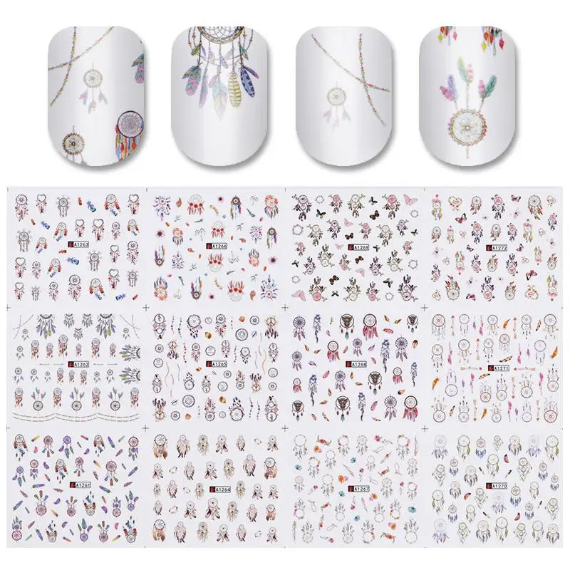 12 Designs Nail Stickers Set Mixed Floral Geometric