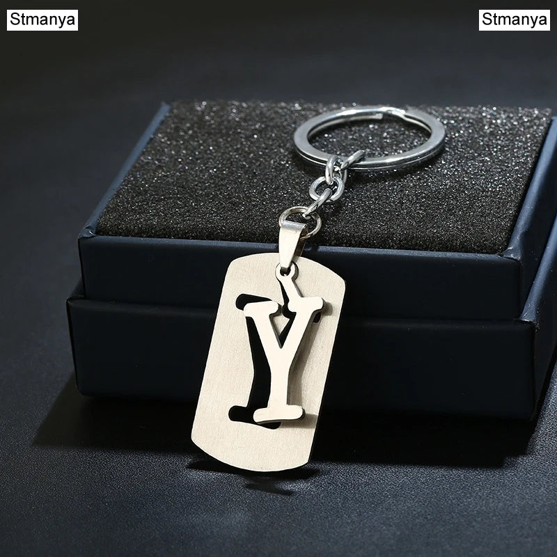 NEW DIY Stainless Steel AZ Letters key Chain