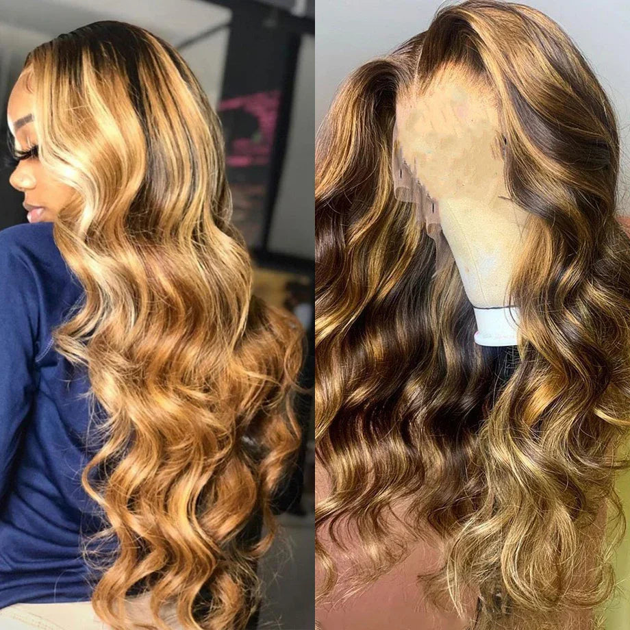30 Inch Colored Highlight Human Hair Wigs Body