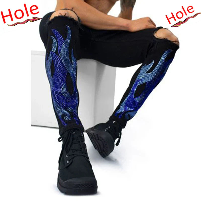 New Man Stretchy Jeans Black Skinny Hot Drill