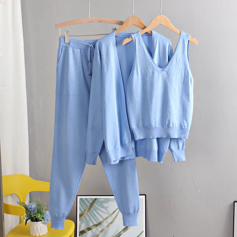 GIGOGOU Spring Autumn 3 Piece Women Cardigan Tracksuits