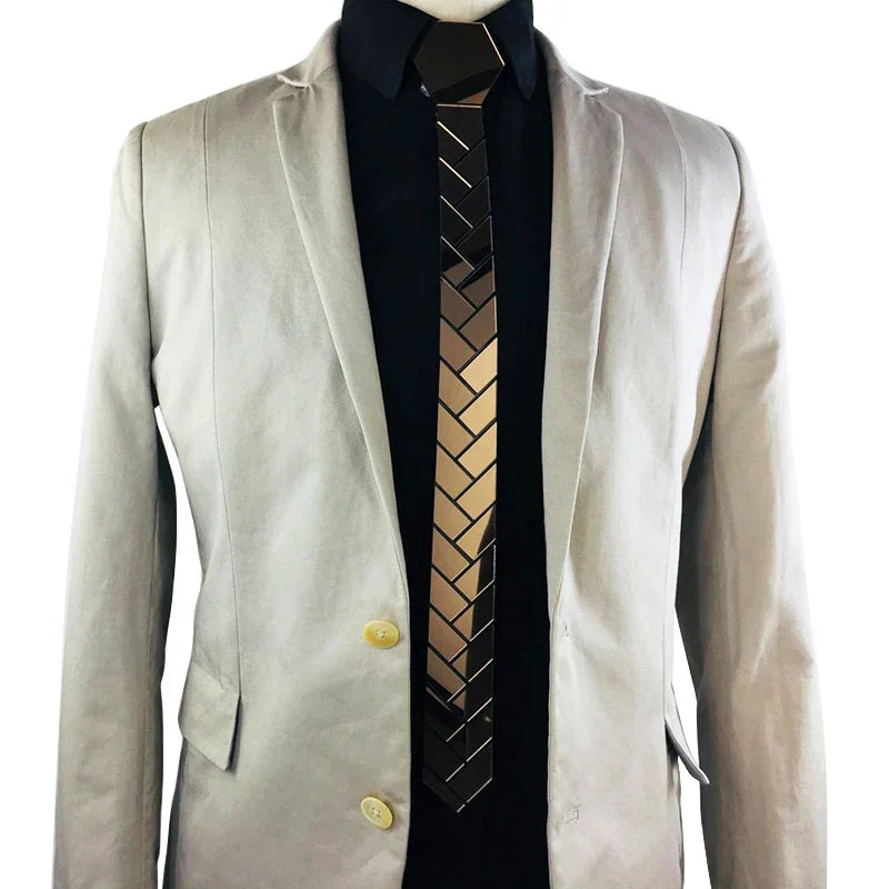 24K Gold Mirror Skinny Necktie Olive Branch Geometric