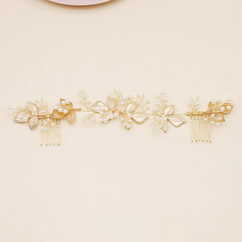 QYY Newest Gold Color Leaves Wedding Hair Comb