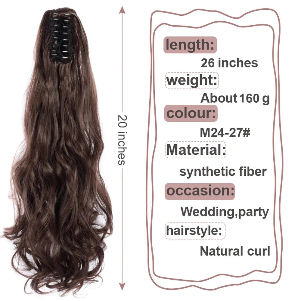 Synthetic Long Wavy Claw Clip On Ponytail Drawstring