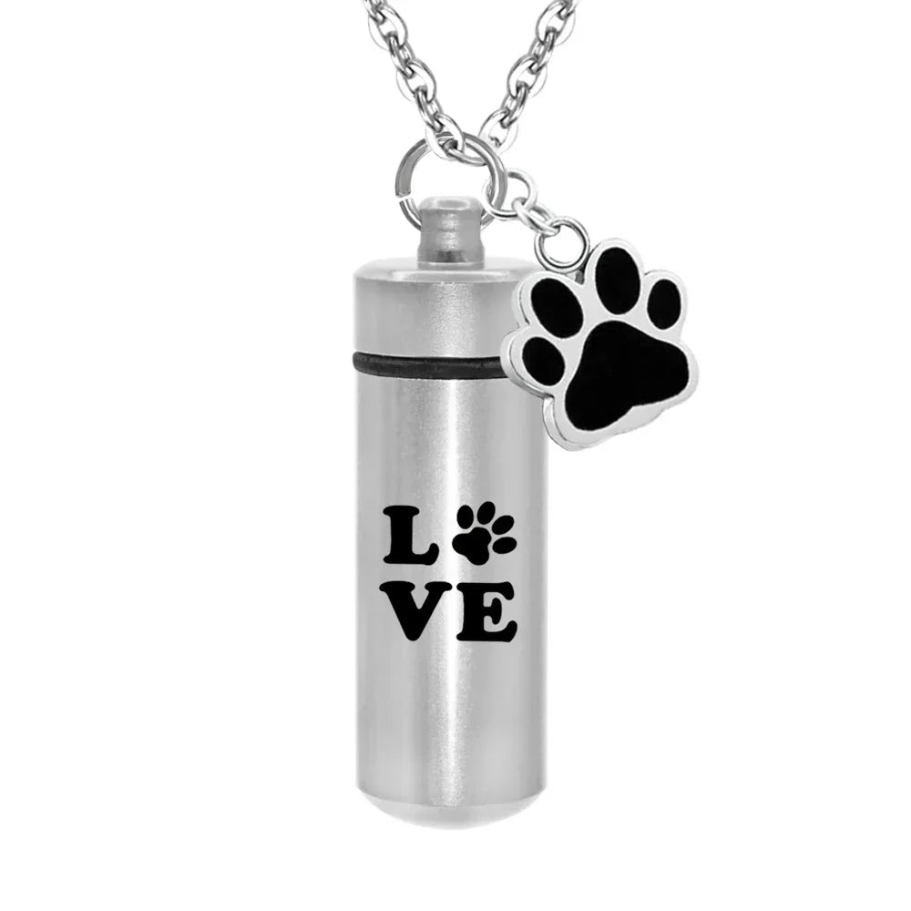 Lovely Pet Paw Cylinder Cremation Pendant Jewelry Ashes