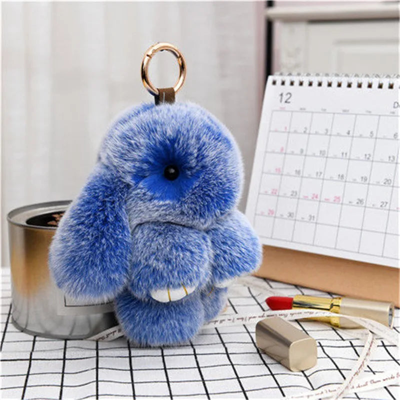 Cute Plush Bunny Keychain Women Fur Pom Pom